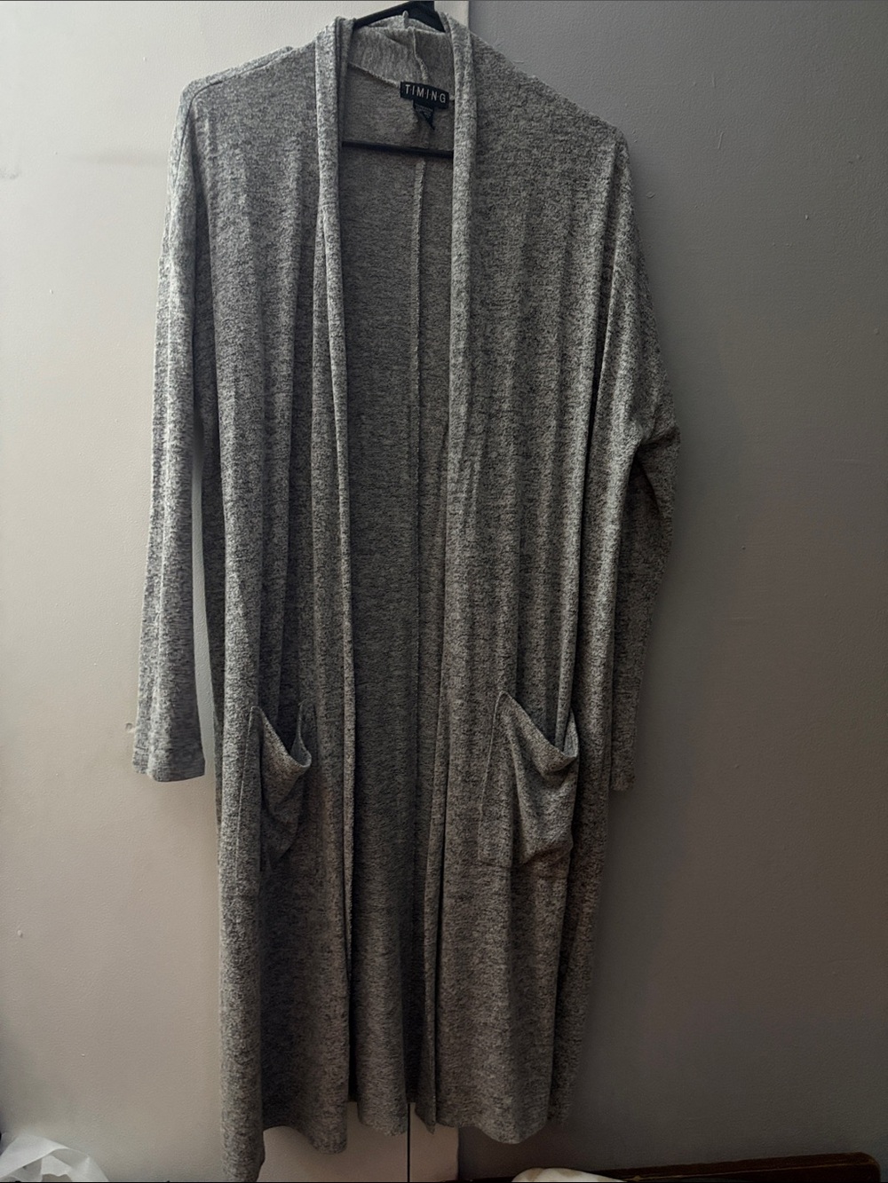 Timing Longline Open-Front Gray Knit Cardigan